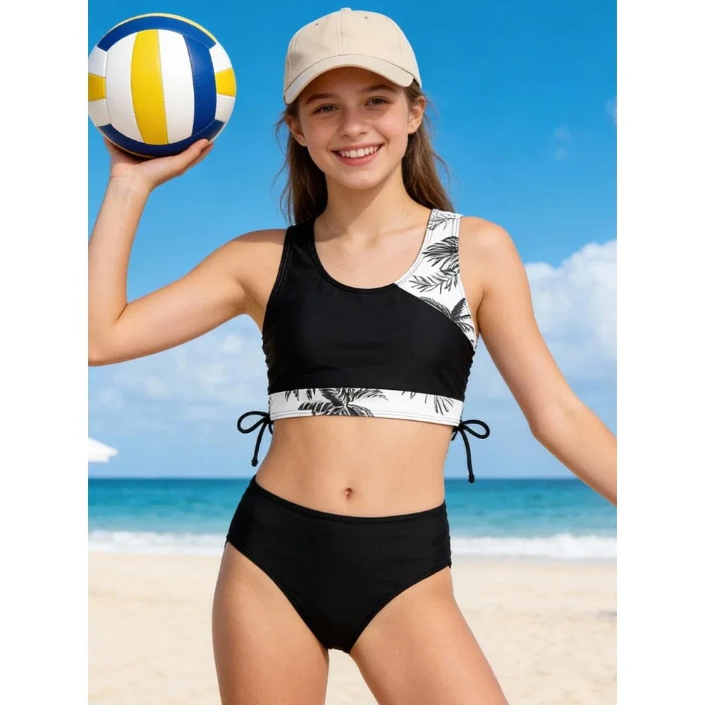 Girls' 3 Piece Bikini Bathing Suit Printed Sport Swimsuits Shorts Cove 11-12Y